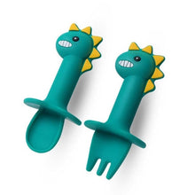 Load image into Gallery viewer, Children's cutlery Dinosaur - Silicone (2-p)