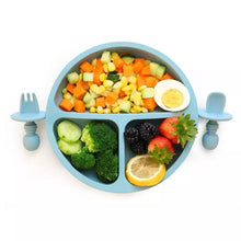 Load image into Gallery viewer, Children's plate 3 pieces with cutlery - Silicone