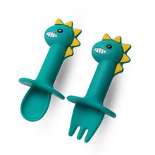Load image into Gallery viewer, Children&#39;s cutlery Dinosaur - Silicone (2-p)
