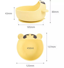 Load image into Gallery viewer, Food Set Children&#39;s Bowl Animal Motif and Cutlery - Silicone
